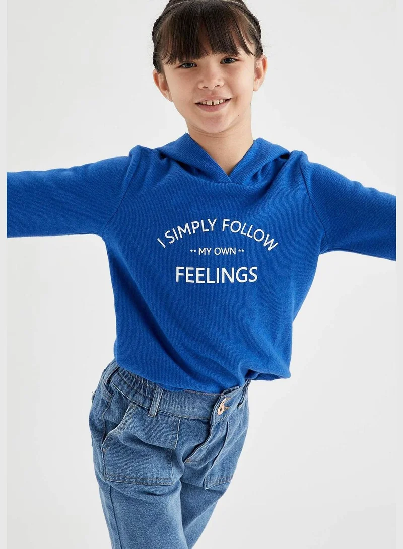DeFacto Printed Text Thessaloniki Fabric Hooded Sweatshirt