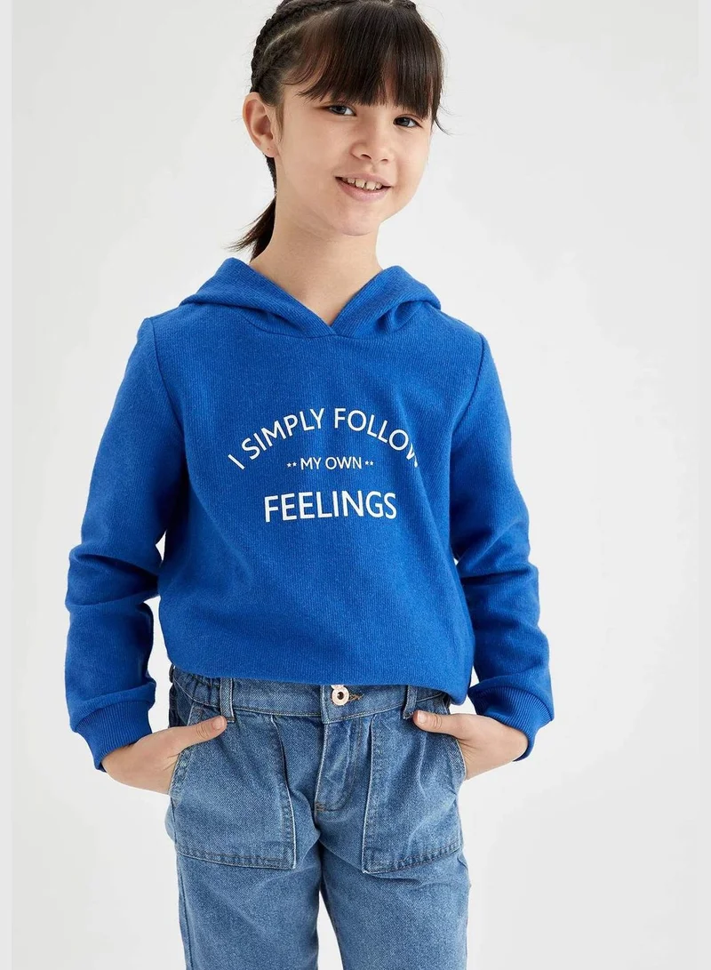 DeFacto Printed Text Thessaloniki Fabric Hooded Sweatshirt