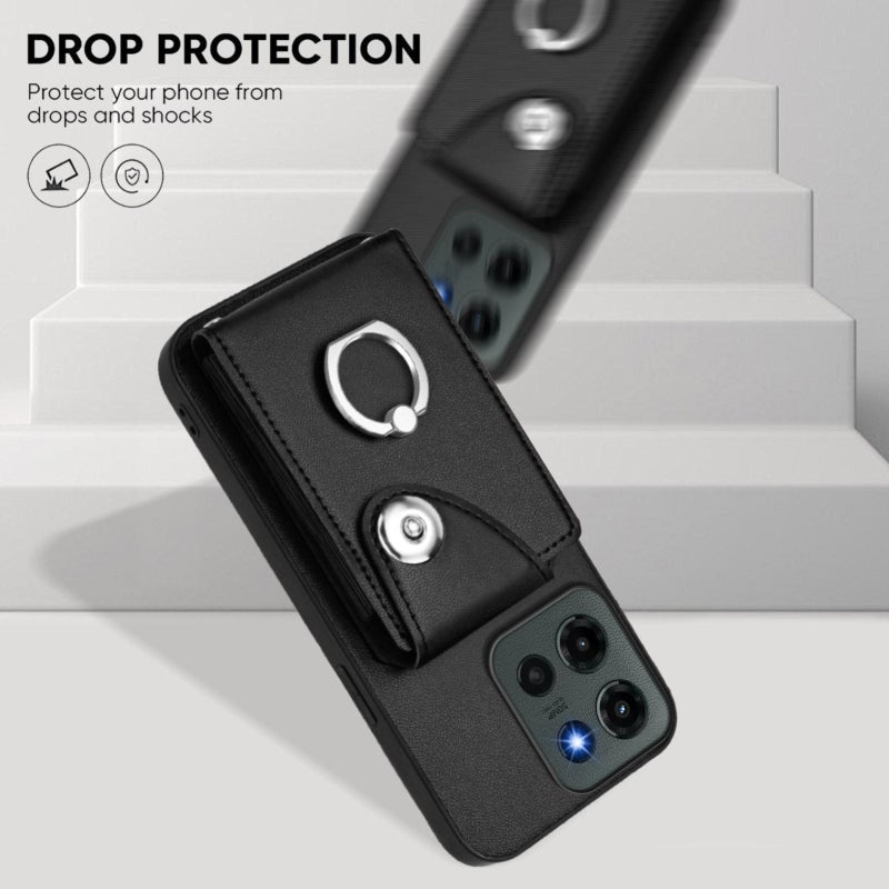 إيروريكس جراب هاتف موتورولا إيدج 60 ستايلس مع حامل بطاقات وحلقات تثبيت وحبل طويل (أسود) - Image 5