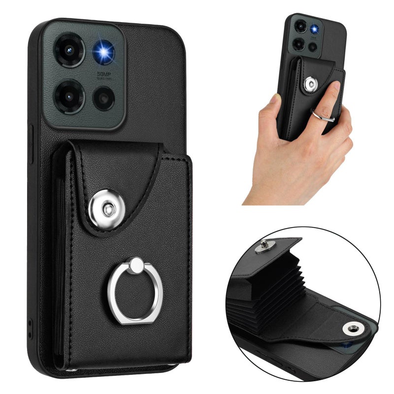 إيروريكس جراب هاتف موتورولا إيدج 60 ستايلس مع حامل بطاقات وحلقات تثبيت وحبل طويل (أسود) - Image 3