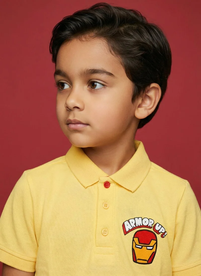 نوتيناتي Nautinati Boys' 100% Cotton Marvel Iron Man Graphic Polo T-shirt