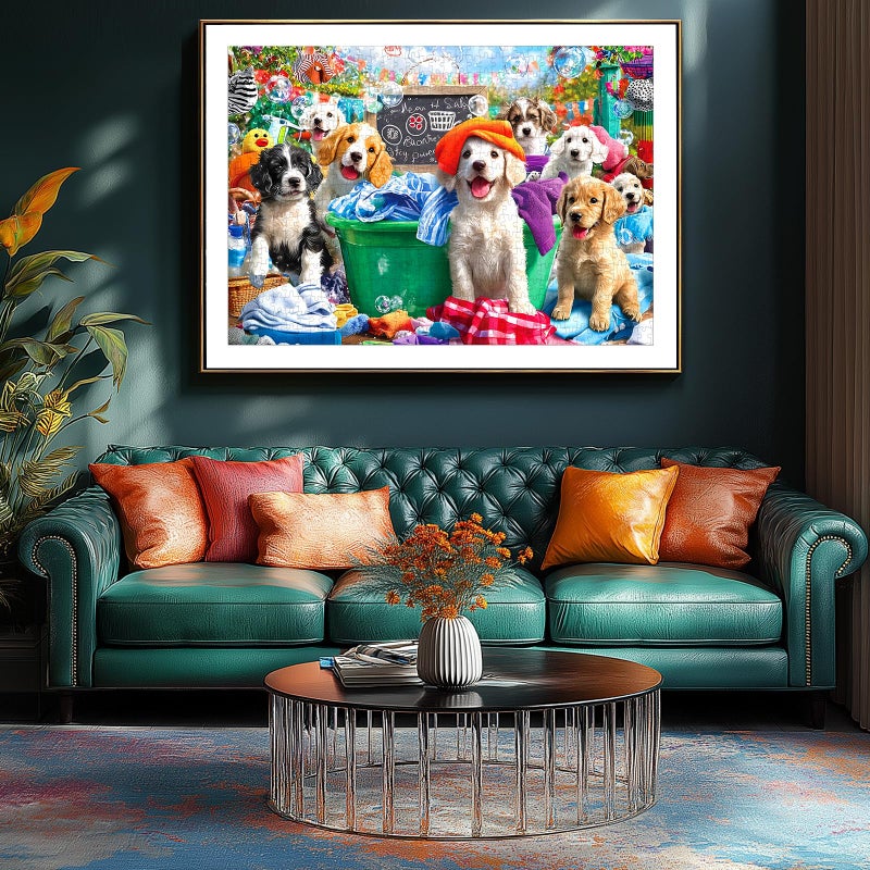 Blueforest Puppy Party 1000 Piece Jigsaw Puzzle for Adults Dog Playful Scene Colorful Clothes Laundry Day Puzzles with Letters on Back Adult Games for Game Night Fun, 27x20 Inch - Image 4