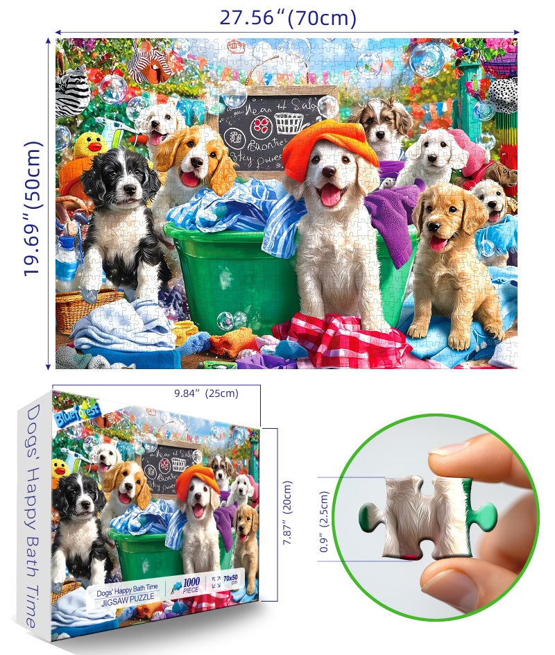Blueforest Puppy Party 1000 Piece Jigsaw Puzzle for Adults Dog Playful Scene Colorful Clothes Laundry Day Puzzles with Letters on Back Adult Games for Game Night Fun, 27x20 Inch - Image 2