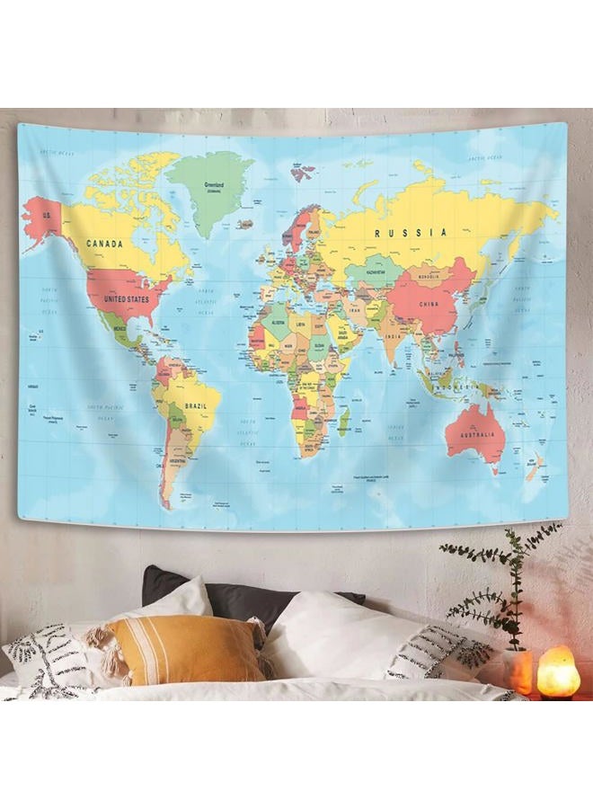 VeiVian World Map Tapestry, World Maps for Wall, Asia Europe South City Topography America Africa Japan Poster Tapestries, Educational Kids Student Map of World for Bedroom Living Room Home Office, 90X70in - Image 1