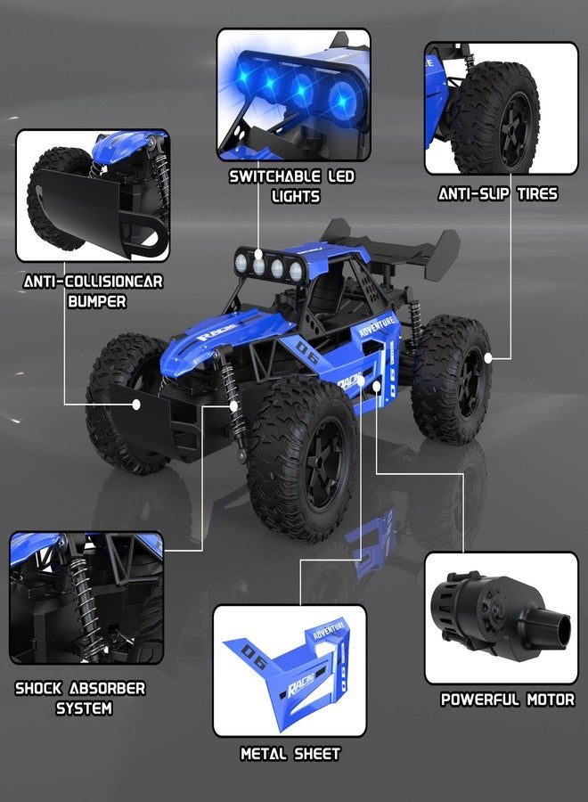 سيارة Qudify RC Monster Truck للأطفال من عمر 4 إلى 8 سنوات، سيارة تحكم عن بعد بمقياس 1:12 بهيكل من سبيكة معدنية، سرعة 25 كم/ساعة (15.5 ميل/ساعة)، سيارة زرقاء سريعة للطرق الوعرة مع وضعين للسرعة وإضاءة LED، لعبة سهلة التحكم بتردد 2.4 جيجاهرتز، هدية مثالية للأولاد - Image 4