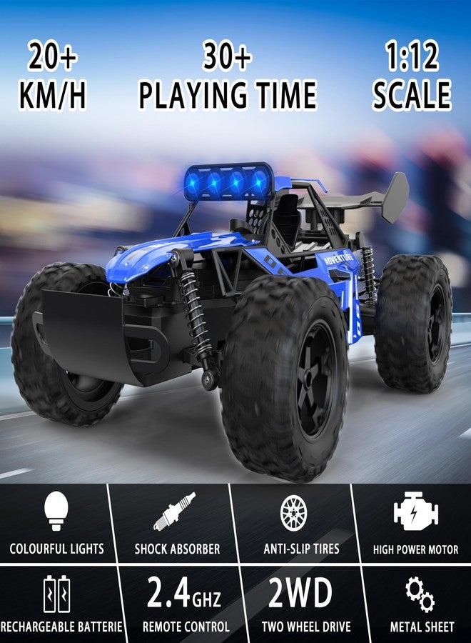 سيارة Qudify RC Monster Truck للأطفال من عمر 4 إلى 8 سنوات، سيارة تحكم عن بعد بمقياس 1:12 بهيكل من سبيكة معدنية، سرعة 25 كم/ساعة (15.5 ميل/ساعة)، سيارة زرقاء سريعة للطرق الوعرة مع وضعين للسرعة وإضاءة LED، لعبة سهلة التحكم بتردد 2.4 جيجاهرتز، هدية مثالية للأولاد - Image 3