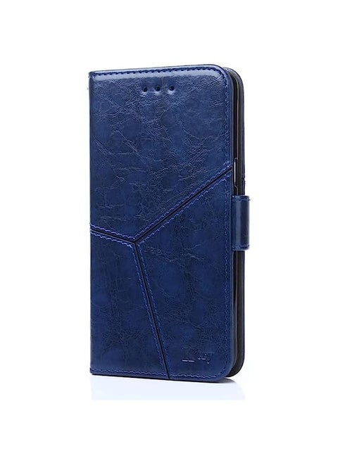 HuHa Case Cover Compatible For OnePlus 8T Geometric Stitching Horizontal Flip TPU + PU Leather Case with Holder & Card Slots & Wallet Blue