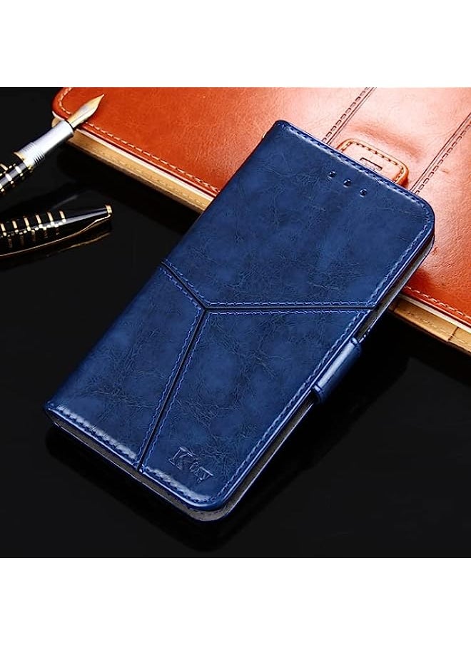 HuHa - HuHa Case Cover Compatible For OnePlus 8T Geometric Stitching Horizontal Flip TPU + PU Leather Case with Holder & Card Slots & Wallet Blue - Image 1