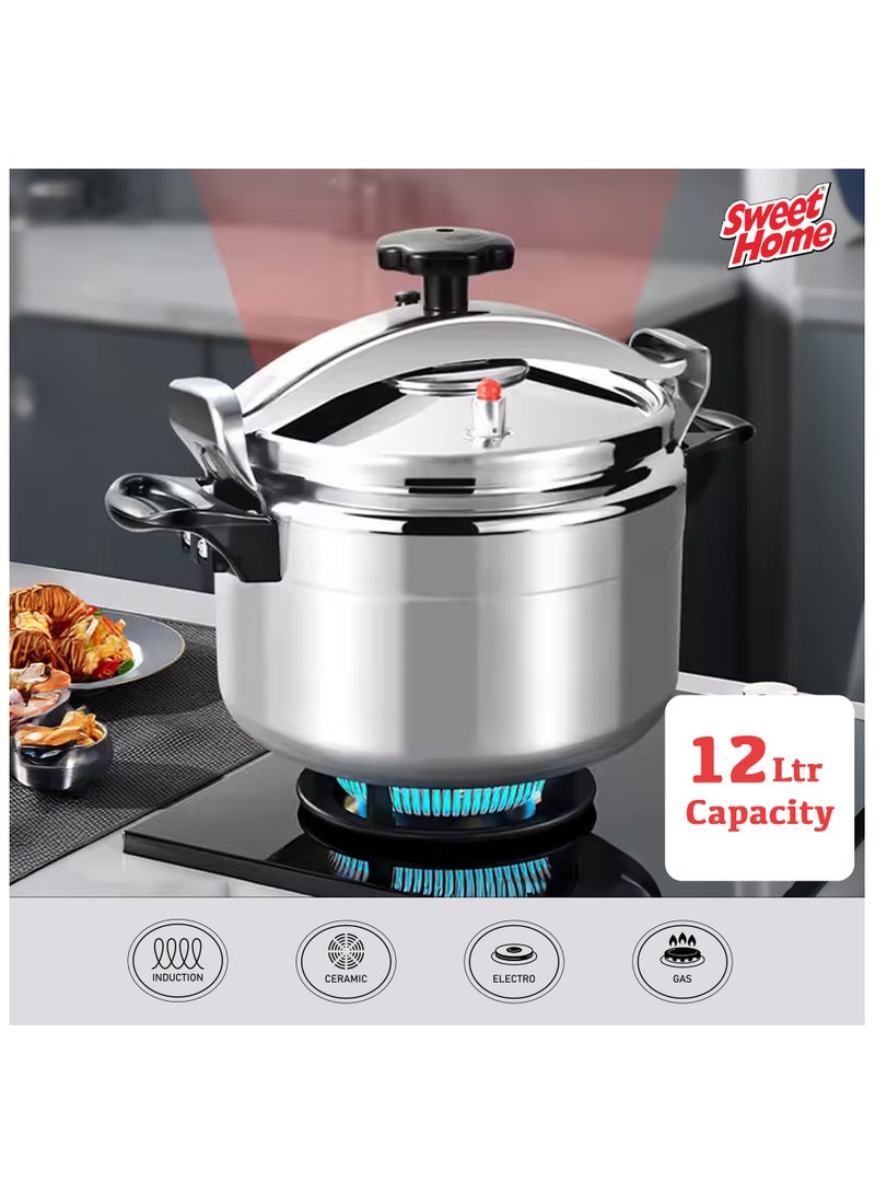 Sweet Home Pressure Cooker 12Ltr Aluminum Alloy Pressure Cooker  Quick Cooking  Pressure Cooker for Canning Pressure Cooker With Super Safety Lock Efficient and Safe Pressure Cooker for Gas Stove Cooker, of Meat, Soup, Rice, Beans - Image 3