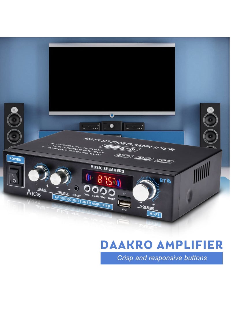 Excefore - AK35 Dual Channel Bluetooth 5.0 Stereo Audio Amplifier Receiver, USB and SD Card Input, RMS 30W x 2, Bass & Treble Control, FM Radio, for Home Theater Speakers System - Image 1
