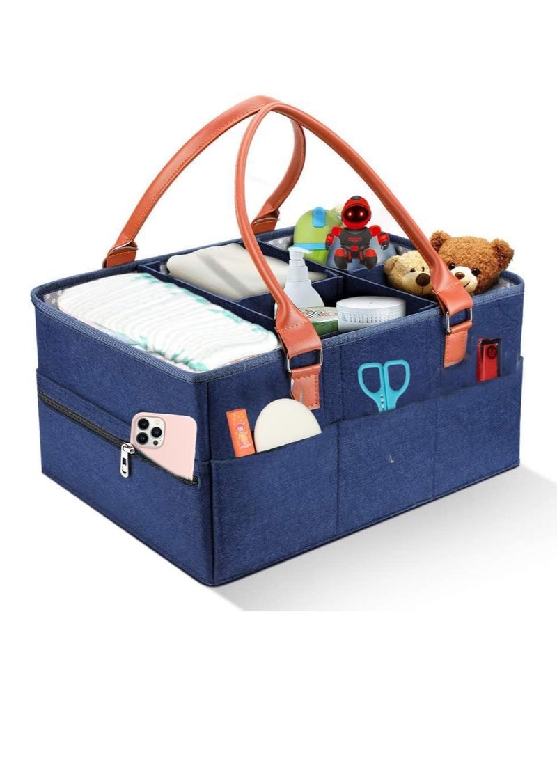Gonice Baby Nappy Caddy Organiser - Felt Baby Diaper Caddy Nursery Storage Wipes Bag - Nappy Organizer - Baby Gift Accessories - Nwborn Shower Gift (Blue)  - Image 1