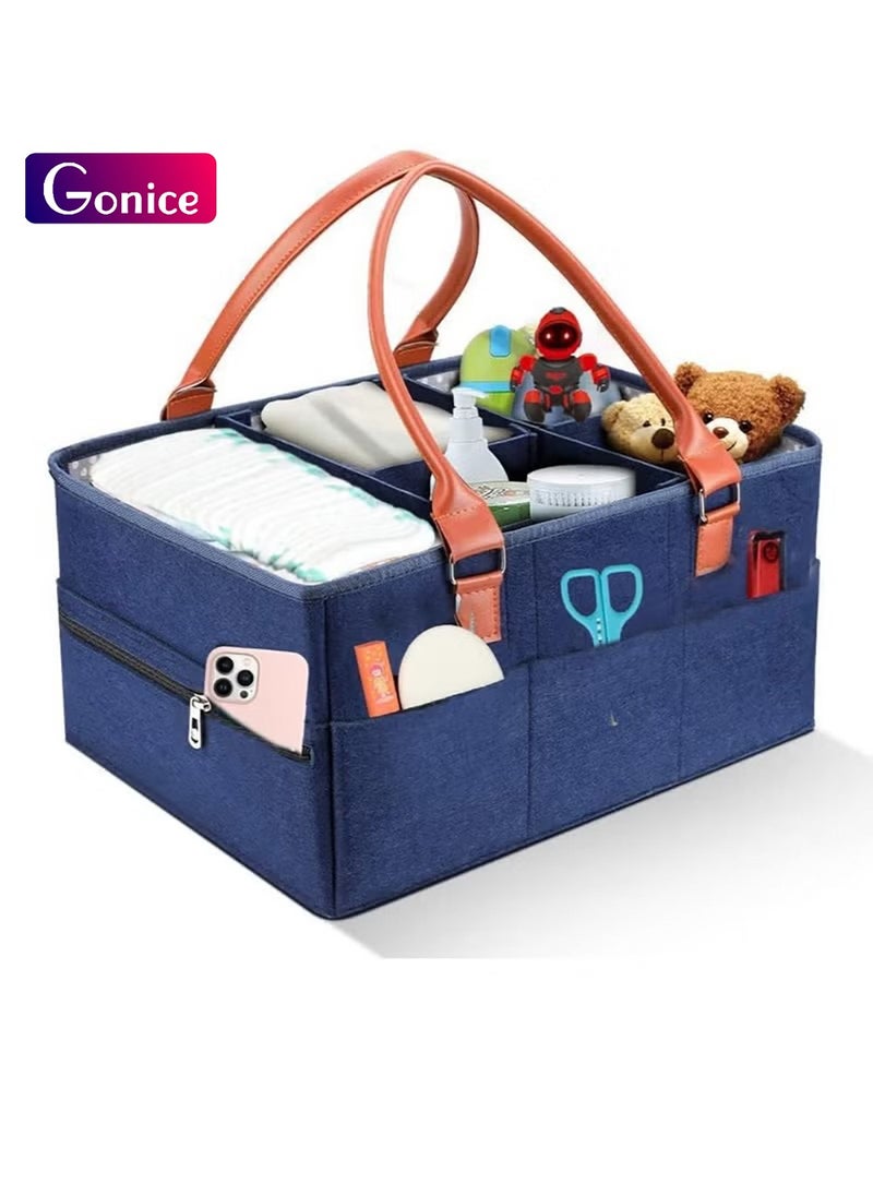 Gonice Baby Nappy Caddy Organiser - Felt Baby Diaper Caddy Nursery Storage Wipes Bag - Nappy Organizer - Baby Gift Accessories - Nwborn Shower Gift (Blue)  - Image 1