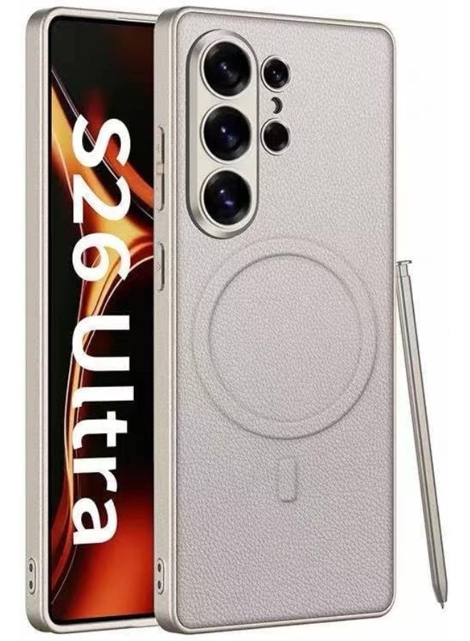 GKK Case for Samsung Galaxy S26 Ultra Magnetic Back Cover Compatible with MagSafe full Camera Protection Luxury Cover، leather Titanium Gold - Image 1