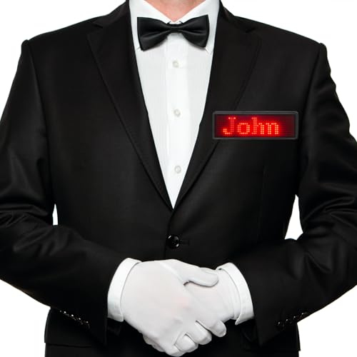 Coolbird Red LED Name Tag, Rechargeable Wireless Bluetooth LED Name Badge Reuseable Price Tag 44x11 Pixels Digital Sign Temperature Display for Restaurant Shop Exhibition Nightclub Hotel - Image 3
