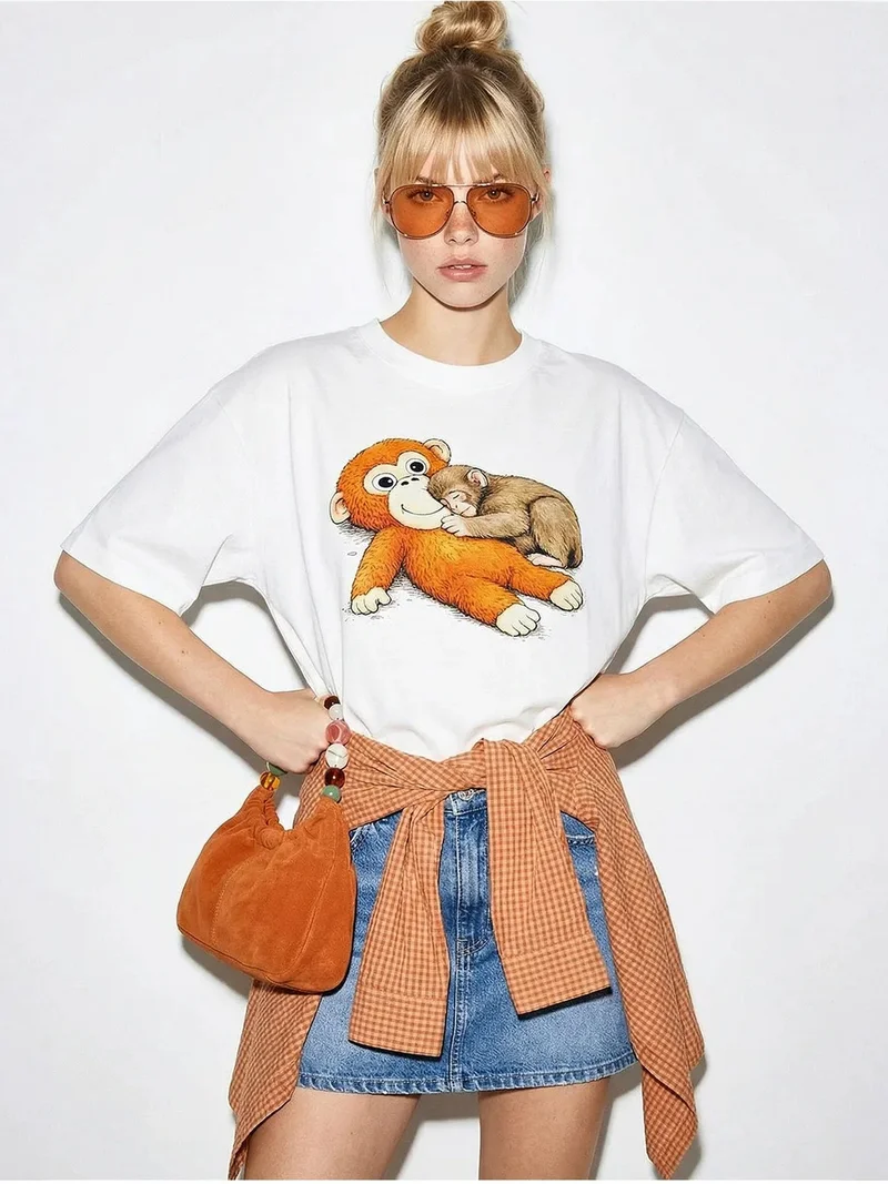 بيانكو لوتشي LUCCI Printed Crew Neck T-Shirt with Accessory Detail