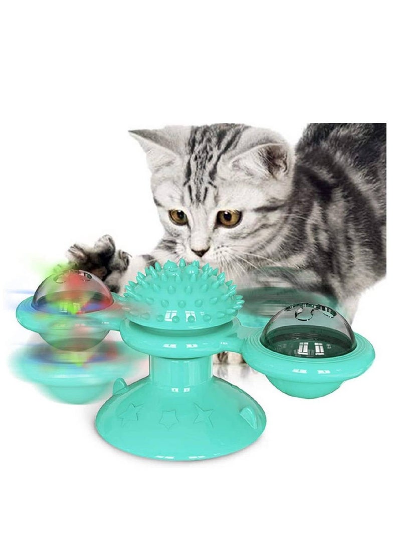 عام ألعاب تفاعلية للقطط مع كوب شفط، لعبة طاحونة هوائية للقطط، فرشاة شعر ناعمة للخدش، كرة شفافة من السيليكون، قابلة للغسل، تدليك تساقط القطط للقطط الأليفة (متعددة الألوان) - Image 1