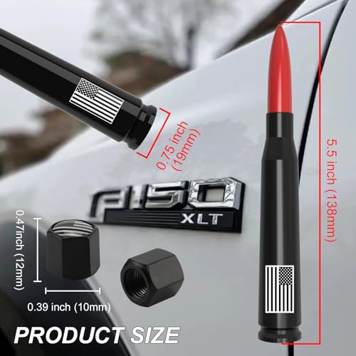 Engirette Car Truck Bullet Antenna with Tire Valve Caps American Flag Universal Short Replacement for GMC Sierra Chevy Silverado Dodge Ram 1500 2500 3500 Ford F150 F250 F350 Super Duty Raptor Accessories, Red - Image 2