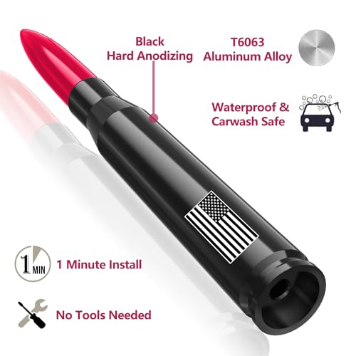 Engirette Car Truck Bullet Antenna with Tire Valve Caps American Flag Universal Short Replacement for GMC Sierra Chevy Silverado Dodge Ram 1500 2500 3500 Ford F150 F250 F350 Super Duty Raptor Accessories, Red - Image 3