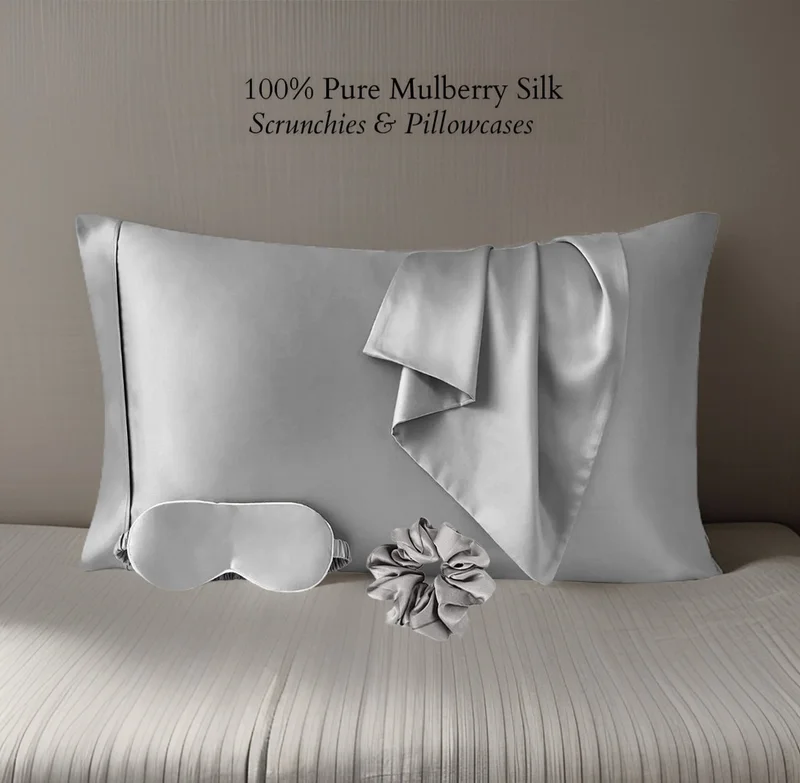 Quesera  100% Mulberry Silk 22 Momme Envelope Luxury Pillowcase set with Both Sides Premium Grade 6A Silk,600 Thread Count with mulberry silk Eye Mask and a Scrunchy  | Best Price UAE