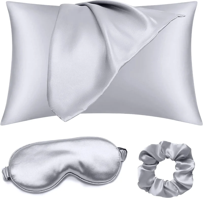 كويزيرا غطاء وسادة فاخر من حرير التوت %  مومي مع قناع عين وربطة شعر من حرير التوت الفاخر درجة  و خيط