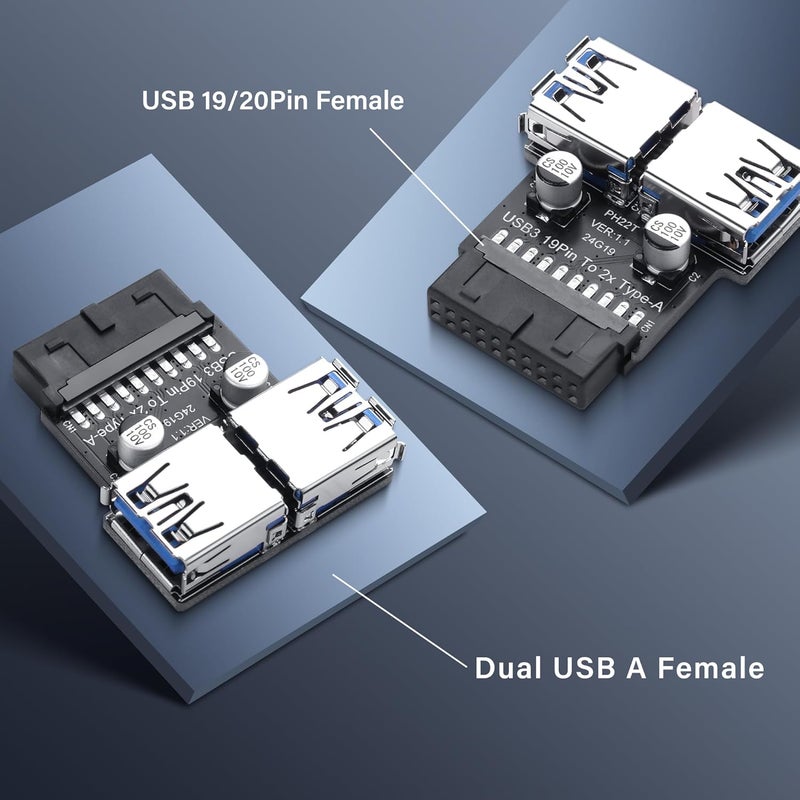 SinLoon USB 30 Front Panel Header USB 30 1920Pin to Dual USB A Motherboard Header Adapter 19Pin Female to Double USB Type A Female Front Connector Converter - Image 2