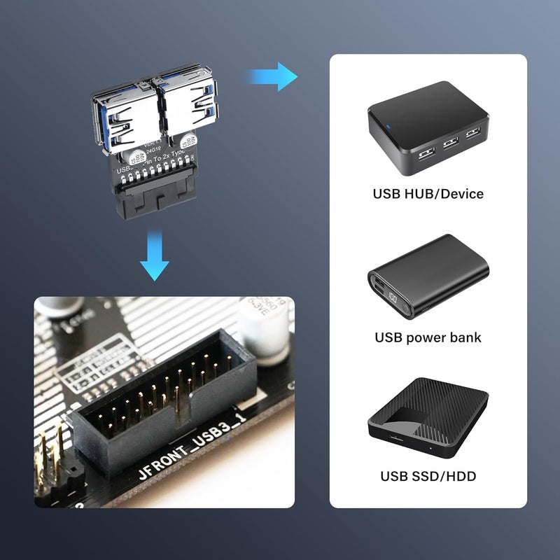 SinLoon USB 30 Front Panel Header USB 30 1920Pin to Dual USB A Motherboard Header Adapter 19Pin Female to Double USB Type A Female Front Connector Converter - Image 5