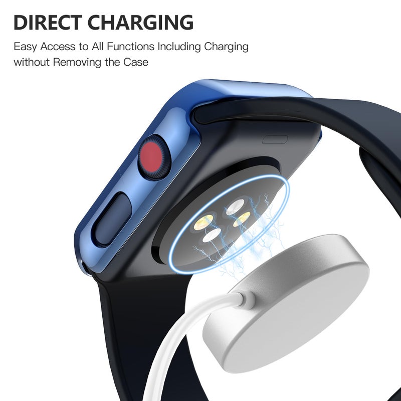 Misxi 2 Pack Hard PC Case with Tempered Glass Screen Protector Compatible with Apple Watch Series 2 Series 3 38mm, Anti-Drop Scratch Resistant Lightweight Cover for iWatch, 1 Blue + 1 Transparent - Image 4
