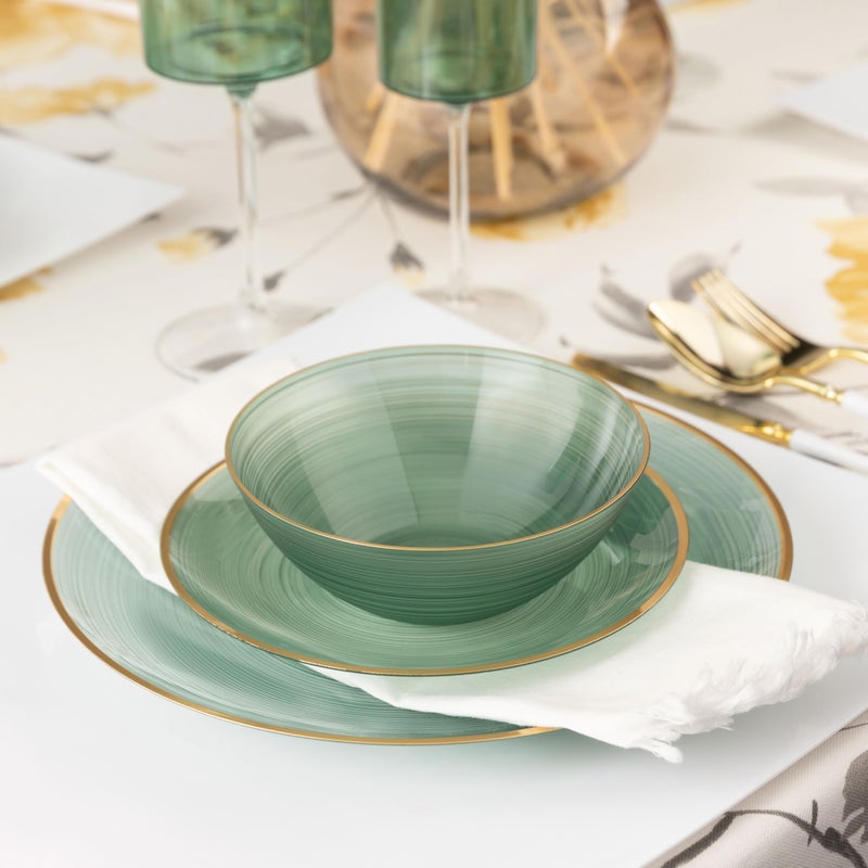 PLASTICPRO 32 Pieces Crystal Design Plastic Plates Combo Pack 7 inch and 10 inch Gold Rim Elegant Disposable Plates, Transparent Green - Image 5
