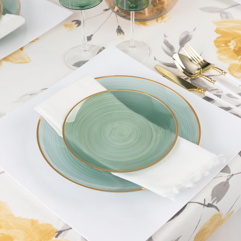 PLASTICPRO 32 Pieces Crystal Design Plastic Plates Combo Pack 7 inch and 10 inch Gold Rim Elegant Disposable Plates, Transparent Green - Image 2