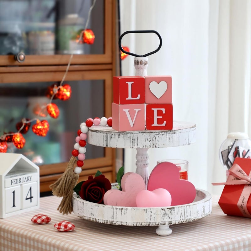 NEWLIGHTURE Valentine's Day Decor, 4pcs Love XOXO Wooden Blocks, Valentine‘s Day Wood Love Sign Table Centerpiece for Home Valentines Day Gifts - Image 4