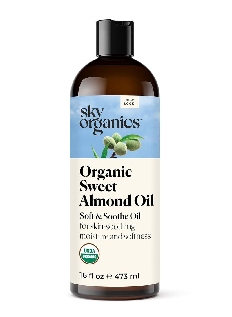Sky Organics Sky Organics - Organic Sweet Almond Oil, 16 fl oz - Soft & Soothe Oil - Skin Moisturizer - Silky, Lightweight Texture - 100% Pure - Non-Greasy - Natural, Vegan, & Cruelty Free - Beauty & Self Care - Image 1
