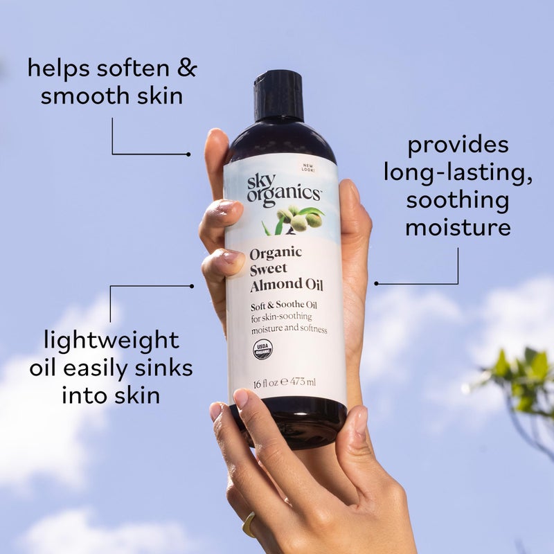 Sky Organics - Organic Sweet Almond Oil, 16 fl oz - Soft & Soothe Oil - Skin Moisturizer - Silky, Lightweight Texture - 100% Pure - Non-Greasy - Natural, Vegan, & Cruelty Free - Beauty & Self Care - Image 4