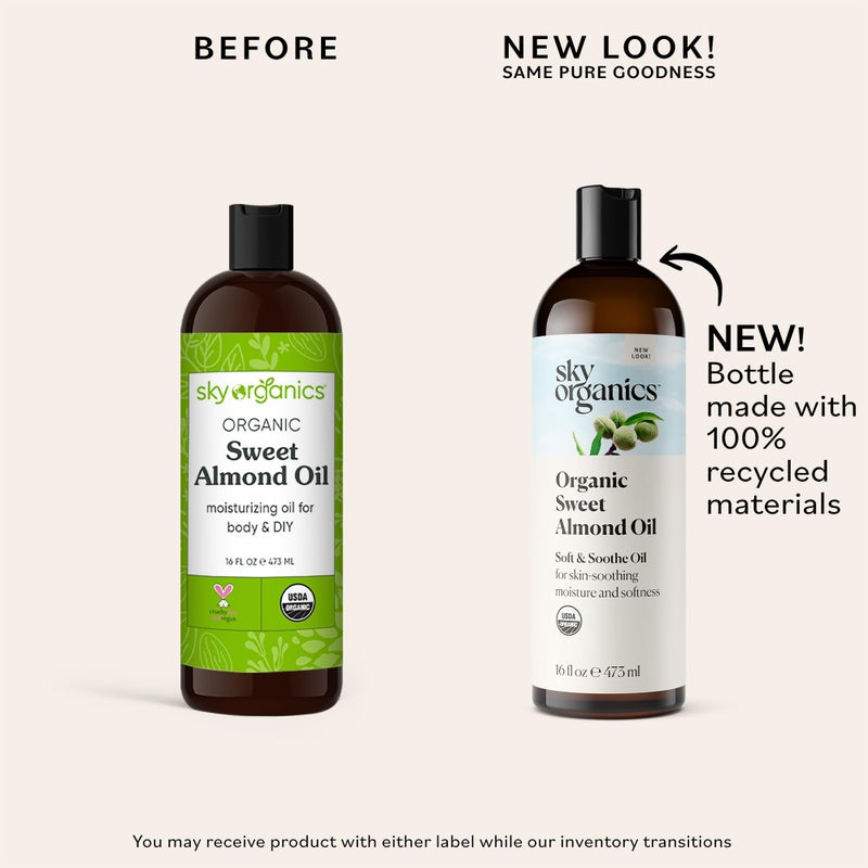 Sky Organics - Organic Sweet Almond Oil, 16 fl oz - Soft & Soothe Oil - Skin Moisturizer - Silky, Lightweight Texture - 100% Pure - Non-Greasy - Natural, Vegan, & Cruelty Free - Beauty & Self Care - Image 2