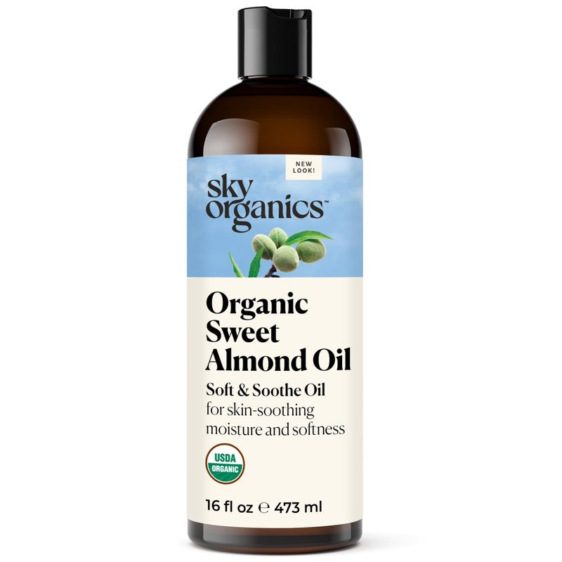 Sky Organics - Organic Sweet Almond Oil, 16 fl oz - Soft & Soothe Oil - Skin Moisturizer - Silky, Lightweight Texture - 100% Pure - Non-Greasy - Natural, Vegan, & Cruelty Free - Beauty & Self Care - Image 1