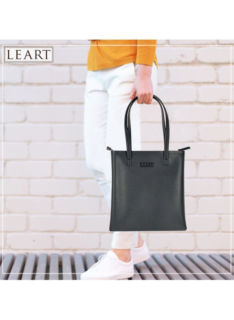 LeArt Tote Bag for Women - Medium, Waterproof, Lightweight Zipper Bag for Women | Tote Bags for Women | Women's Totes | Handbags for Women (Black) - Image 3