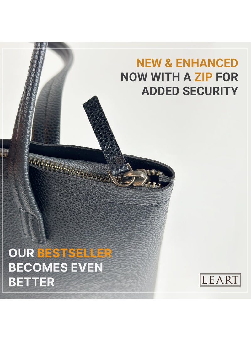 LeArt Tote Bag for Women - Medium, Waterproof, Lightweight Zipper Bag for Women | Tote Bags for Women | Women's Totes | Handbags for Women (Black) - Image 2