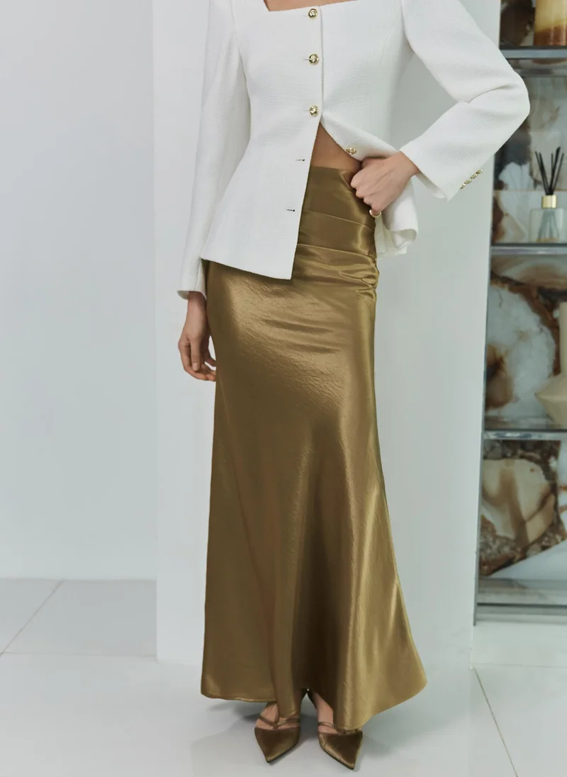 Lichi  Floor-length maxi skirt in crinkled satin for Women | Best Price UAE