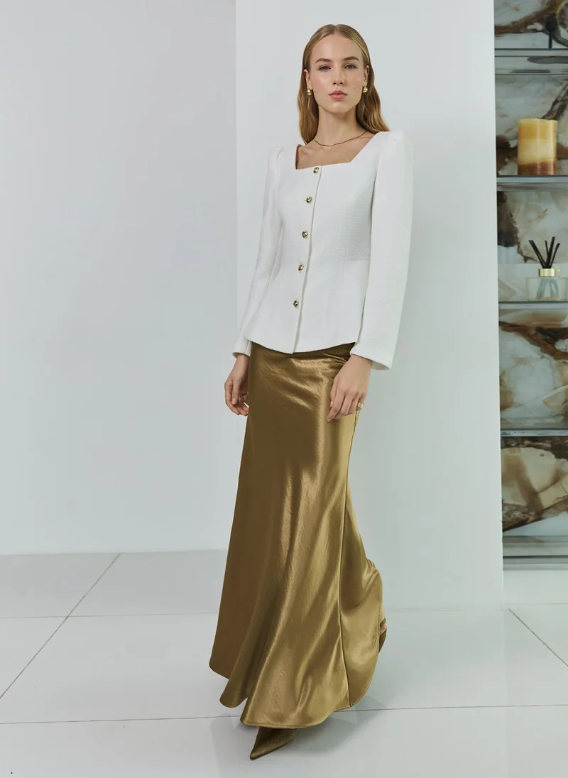 Lichi  Floor-length maxi skirt in crinkled satin for Women | Best Price UAE