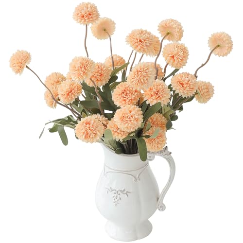 Floroom 6pcs Apricot Peach Faux Silk Mums Artificial Flowers Bulk Fake Small Mini Chrysanthemums with Stems for DIY Wedding Centerpieces Floral Arrangements Vase Fillers Home Decorations - Image 1