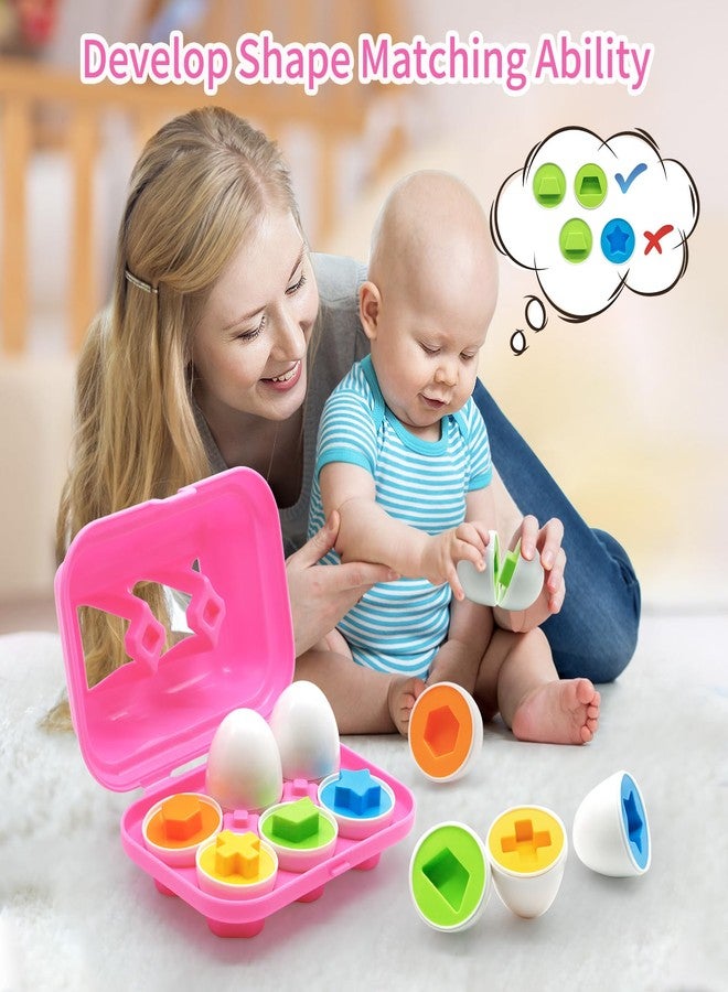 MOONTOY Toddler Toys Easter Eggs Learning Montessori Toys for 1 2 3 Year Old Girl Boy Kid Gift Matching Eggs Educational Color Sorting Baby Puzzle Cognitive Shape Sorter, 6 Eggs Easter Basket Stuffers - Image 2