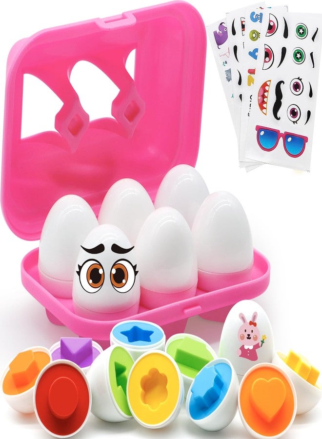 MOONTOY Toddler Toys Easter Eggs Learning Montessori Toys for 1 2 3 Year Old Girl Boy Kid Gift Matching Eggs Educational Color Sorting Baby Puzzle Cognitive Shape Sorter, 6 Eggs Easter Basket Stuffers - Image 1
