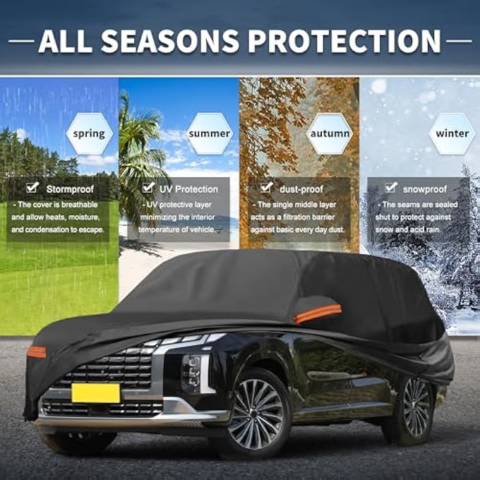 rayihni Car Cover Outdoor Waterproof Sun Rain Snow Hail Protection with Left Side Zipper Aluminum Film for Hyundai Palisade - Image 3