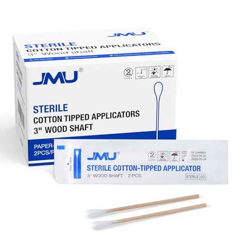 JMU Sterile Cotton Tipped Applicators 3", 200 Count Sterile Cotton Swabs, Wood Shaft Medical Swabs - Image 1