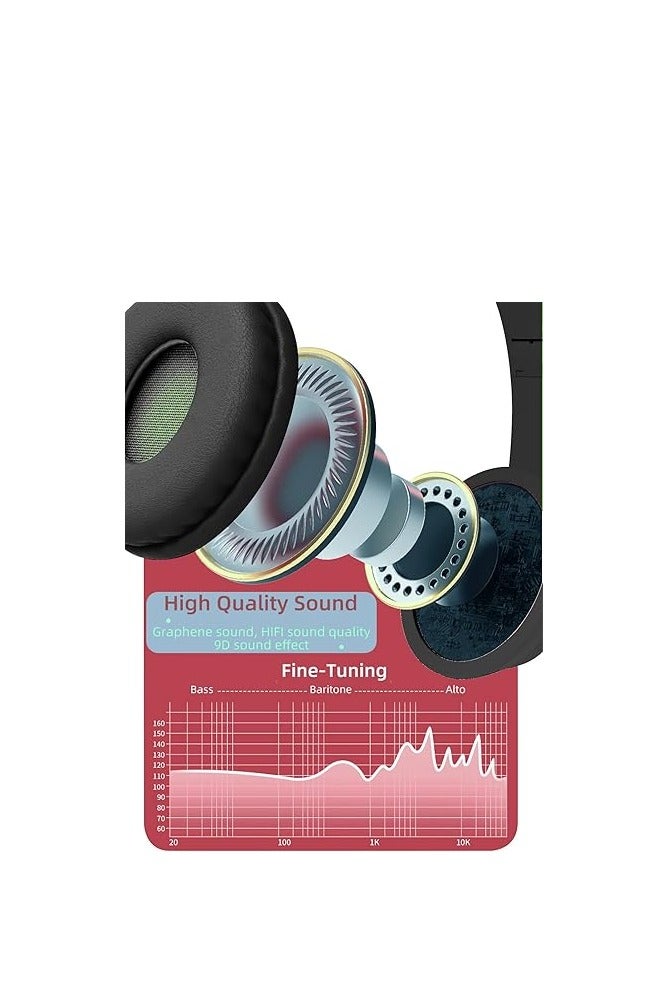 Kid's Wired Foldable Wireless Bluetooth Headphones with Cat Ear LED Light (Black) Headset - Image 2