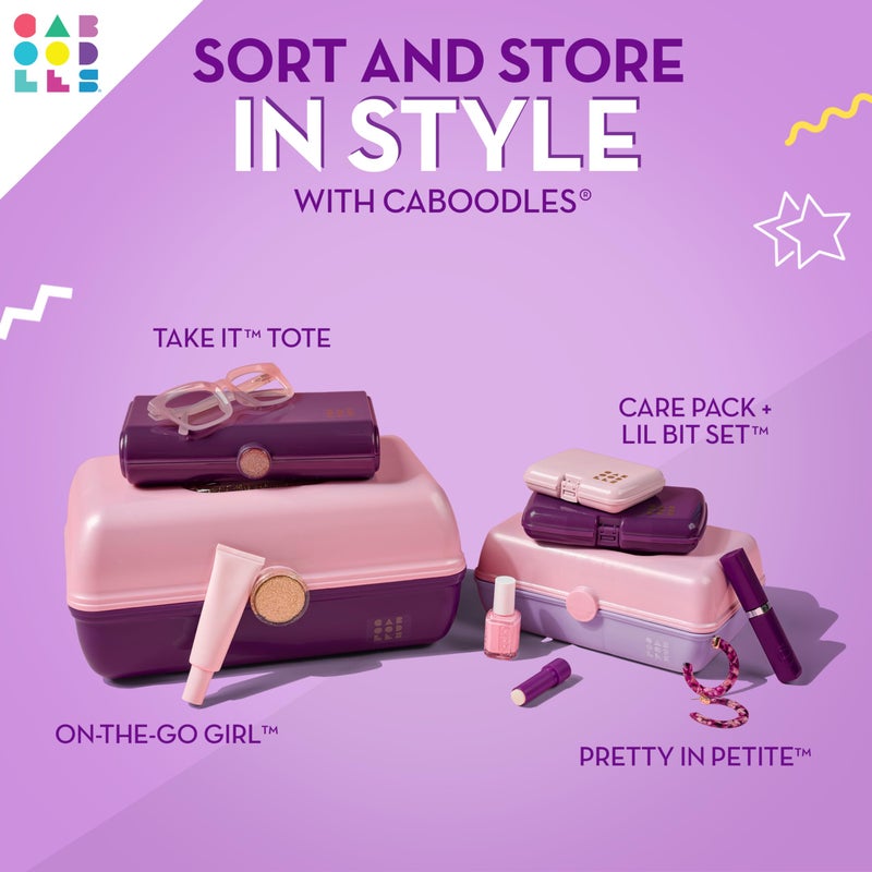 Caboodles Pretty in Petite Makeup Box, Two-Tone Purple Sparkle on Pink Sparkle, Hard Plastic Organizer Box, 2 Swivel Trays, Fashion Mirror, Secure Latch for Safe Travel - Image 3