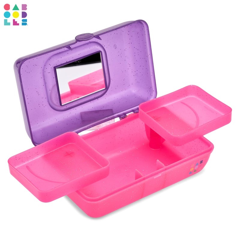 Caboodles Pretty in Petite Makeup Box, Two-Tone Purple Sparkle on Pink Sparkle, Hard Plastic Organizer Box, 2 Swivel Trays, Fashion Mirror, Secure Latch for Safe Travel - Image 4