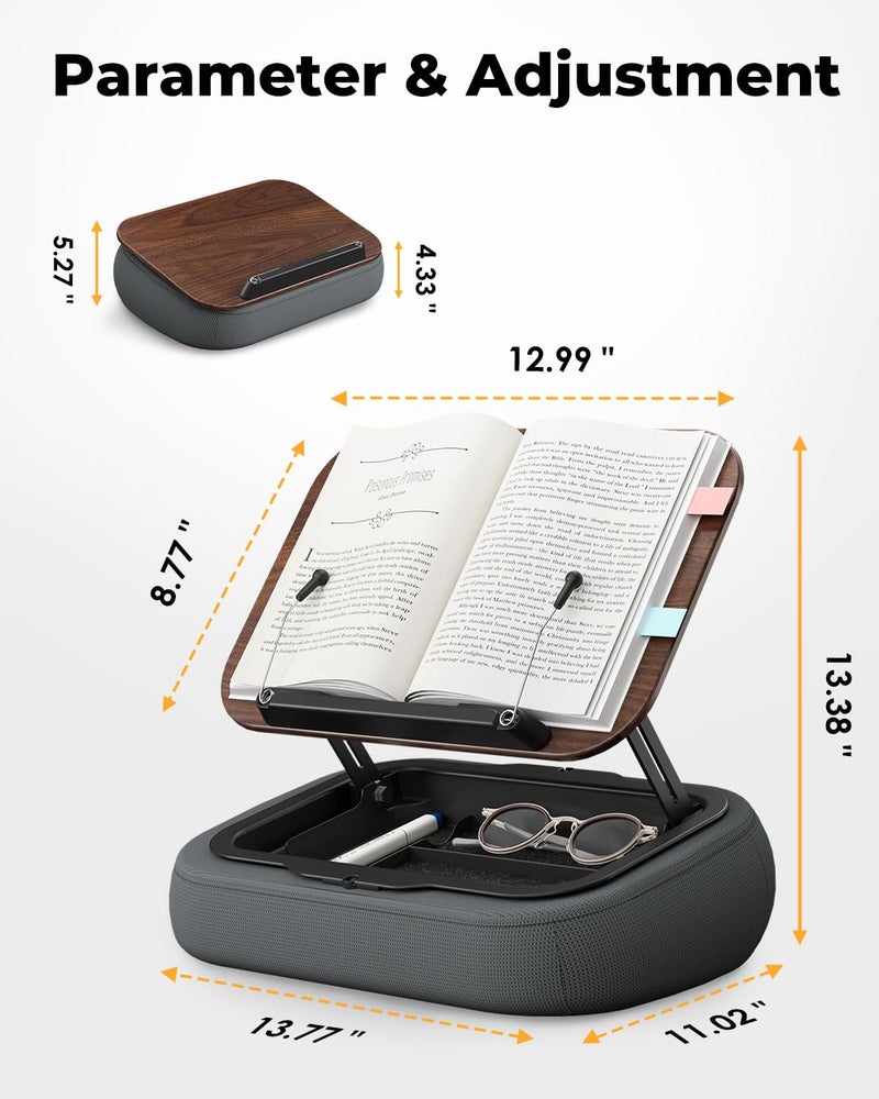 SupeDesk Adjustable Pillow Book Stand with Storage, Ergonomic Lap Beanbag Reading Pillow for Bed & Desk, Multi-Angle Book Stand Pillow Holder, Hands-Free Lap Reading Stand for Books, Tablets & iPad - Image 3