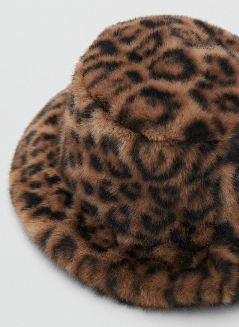 MANGO Leopard-print fur-effect bucket hat - Image 3