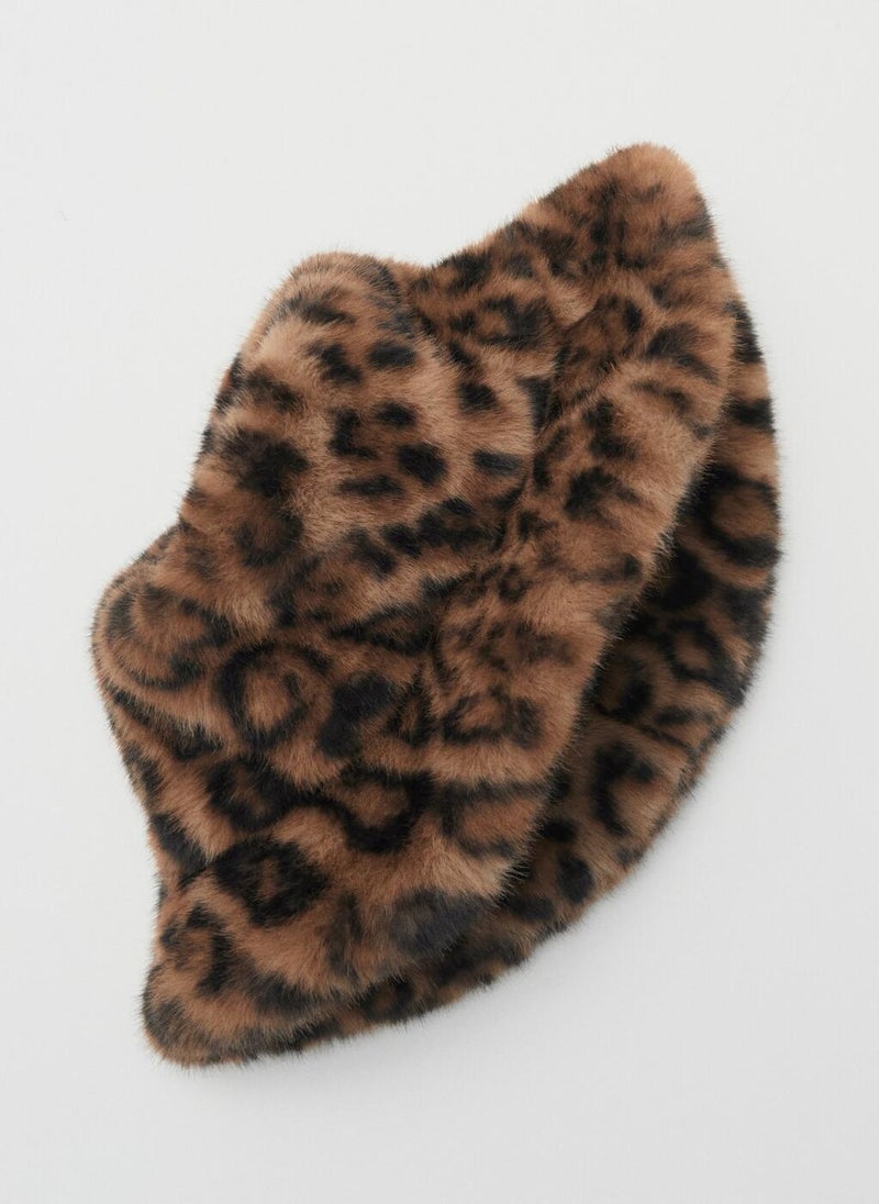 MANGO Leopard-print fur-effect bucket hat - Image 2