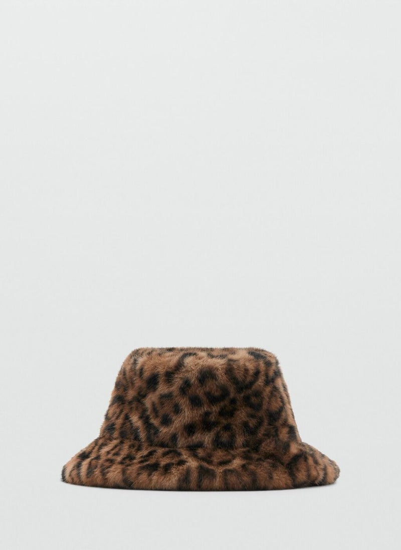 MANGO Leopard-print fur-effect bucket hat - Image 1